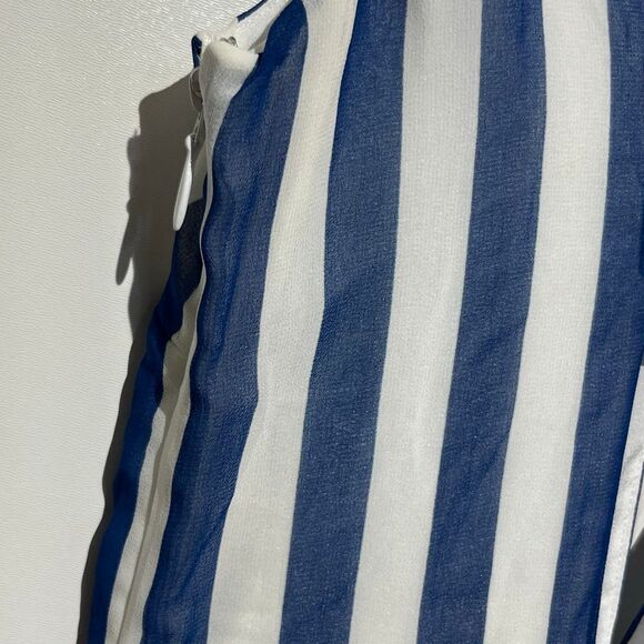 Bebe Women's Blue White Stripe Deep V-Neck Sleeveless Bandeau Jumpsuit Sz 0 NWT - Picture 10 of 10